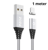 PZOZ USB 2.0 - iPhone Lightning Magnetyczny kabel do ładowania 1 metrowy pleciony nylonowy kabel do ładowania danych Srebrny