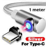 INIU USB 2.0 - Magnetyczny kabel ładujący USB-C 1 metrowy pleciony nylonowy kabel do ładowania danych Android Srebrny