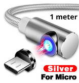 INIU USB 2.0 - Magnetisches Micro-USB-Ladekabel 1 Meter geflochtenes Nylon-Ladegerät Datenkabel Daten Android Silber