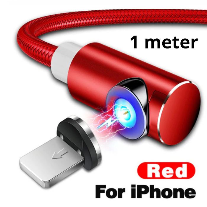 INIU USB 2.0 - iPhone Lightning Cable de carga magnético 1 metro Cargador de nylon trenzado Cable de datos Datos rojo