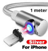 INIU USB 2.0 - iPhone Lightning Magnetische Oplaadkabel 1 Meter Gevlochten Nylon Oplader Data Kabel Data Zilver