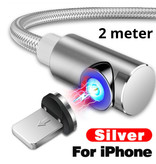 INIU USB 2.0 - iPhone Lightning Magnetisches Ladekabel 2 Meter Geflochtenes Nylon-Ladegerät Datenkabel Daten Silber