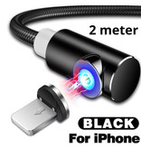 INIU USB 2.0 - iPhone Lightning Magnetische Oplaadkabel 2 Meter Gevlochten Nylon Oplader Data Kabel Data Zwart