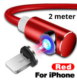 INIU USB 2.0 - Câble de charge magnétique iPhone Lightning 2 mètres Câble de données de chargeur en nylon tressé Data Red