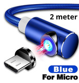 INIU USB 2.0 - Micro-USB Magnetische Oplaadkabel 2 Meter Gevlochten Nylon Oplader Data Kabel Data Android Blauw