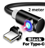 INIU USB 2.0 - Cable de carga magnético USB-C 2 metros Cargador de nylon trenzado Cable de datos Datos Android Negro