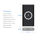Stuff Certified® Cargador inalámbrico Qi Powerbank 10,000mAh Batería de emergencia Batería Cargador inalámbrico Pad Negro