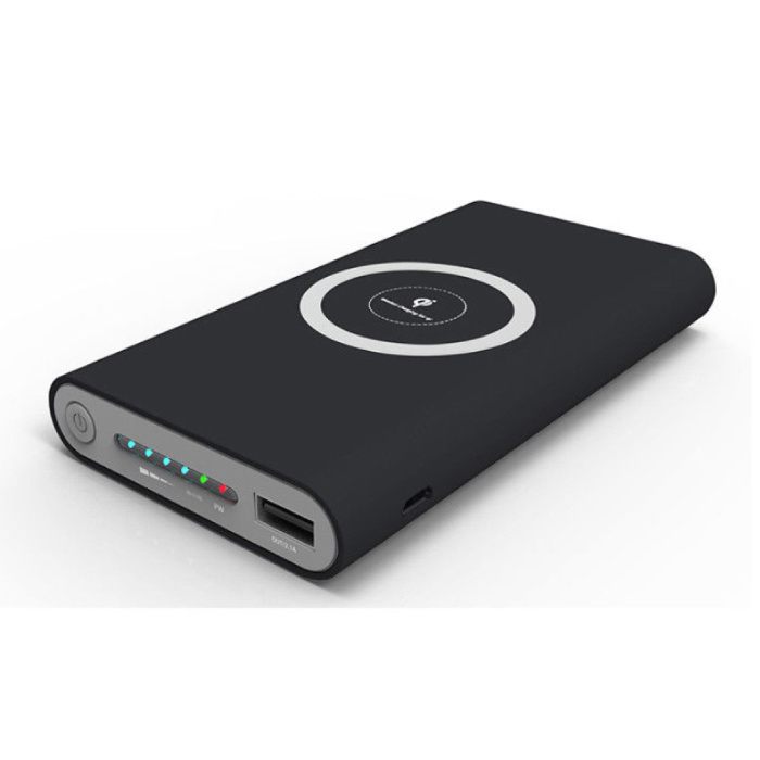 Caricabatterie wireless Qi Powerbank Batteria di emergenza da 10.000 mAh Batteria Caricabatterie wireless Pad nero