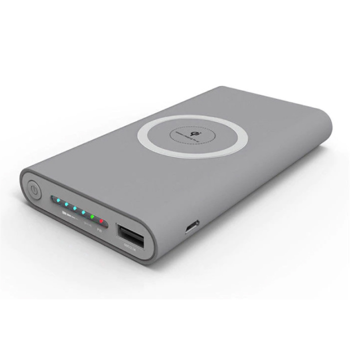 Cargador inalámbrico Qi Powerbank 10,000mAh Batería de emergencia Batería Cargador inalámbrico Pad Gris