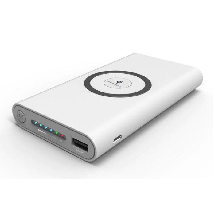 Cargador inalámbrico Qi Power Bank 10,000mAh Batería de emergencia Batería Cargador inalámbrico Pad Blanco