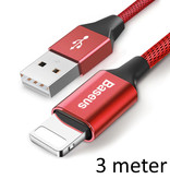 Baseus Blitz USB-Ladekabel Datenkabel 3M Geflochtenes Nylon-Ladegerät iPhone / iPad / iPod Rot