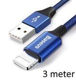 Baseus Cable de carga USB Lightning Cable de datos Cargador de nylon trenzado 3M iPhone / iPad / iPod Azul