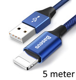 Baseus Blitz USB-Ladekabel Datenkabel 5M Geflochtenes Nylon-Ladegerät iPhone / iPad / iPod Blau