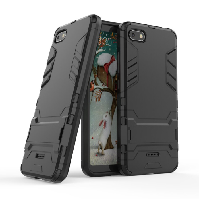 iPhone 6 - Custodia protettiva per armatura robotica Custodia in TPU nera + cavalletto