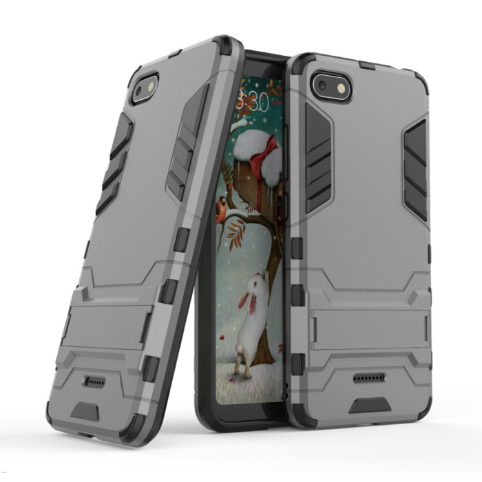 iPhone 6 - Custodia protettiva per armatura robotica Custodia in TPU grigia + cavalletto