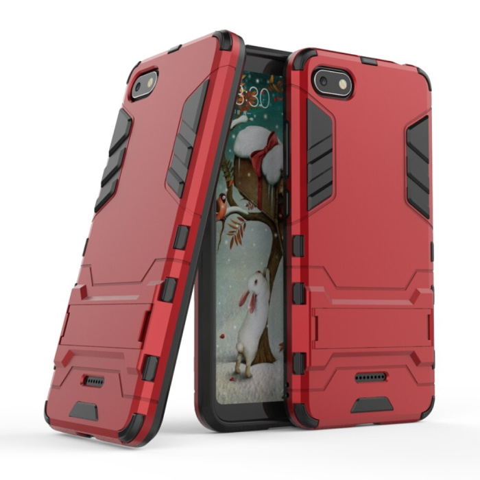 iPhone 6 Plus - Custodia protettiva per armatura robotica Custodia in TPU Custodia rossa + cavalletto