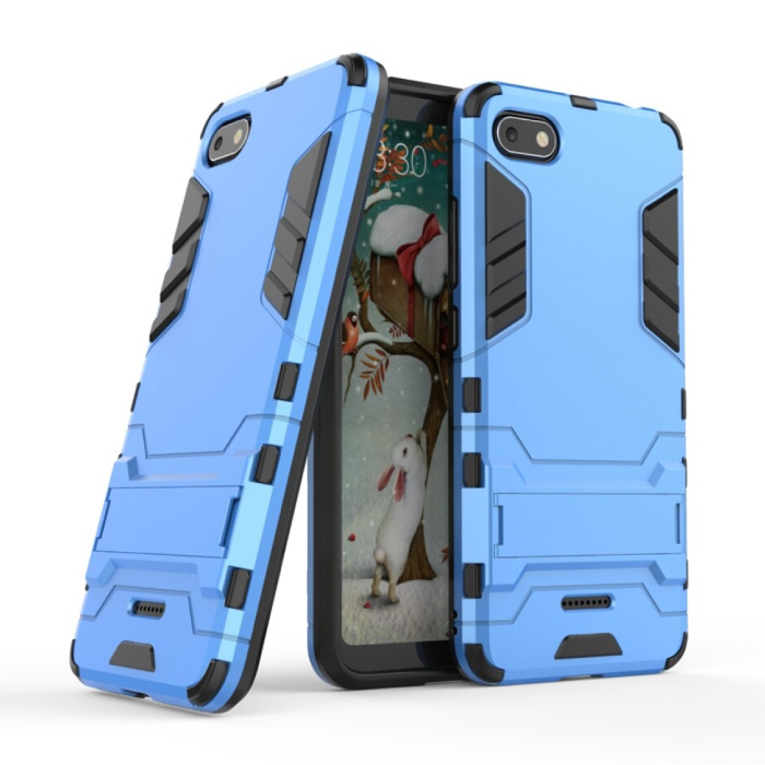 iPhone 6S Plus - Custodia protettiva per armatura robotica Custodia in TPU blu + cavalletto