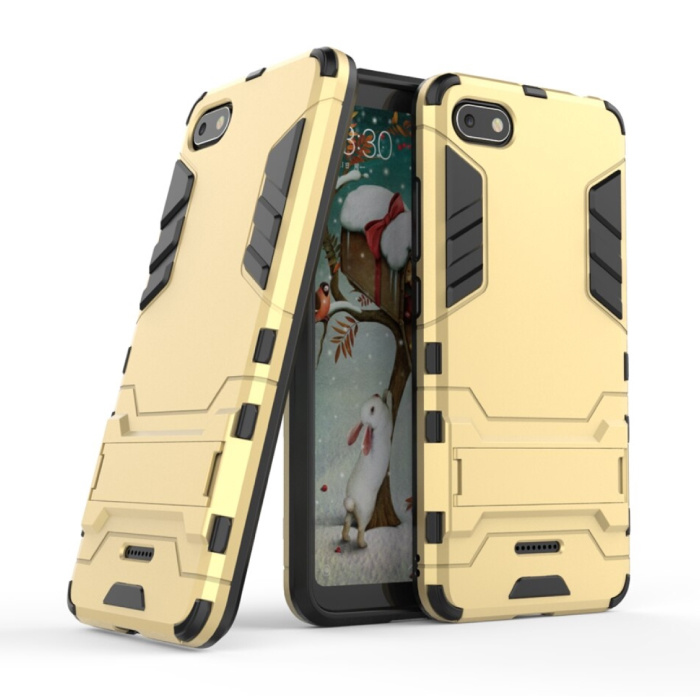 iPhone 6S - Roboter-Rüstungshülle Cover TPU-Hülle Gold + Ständer