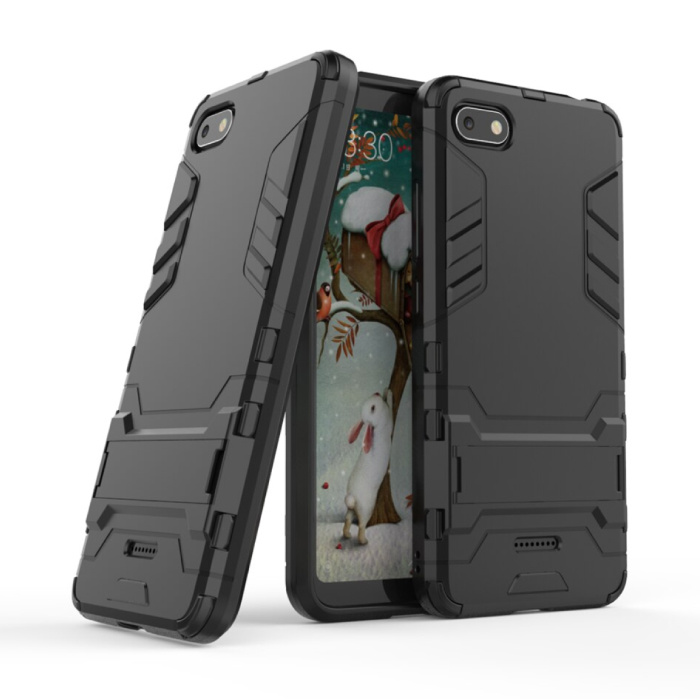 iPhone 7 Plus - Robotic Armor Case Cover Cas TPU Hoesje Zwart + Kickstand