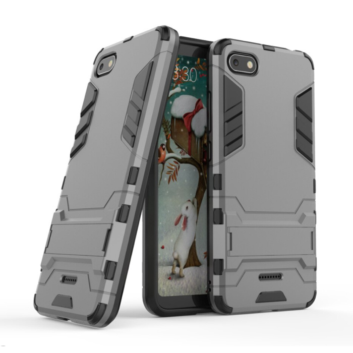 iPhone 7 Plus - Roboter-Rüstungshülle Cover TPU-Hülle Grau + Ständer