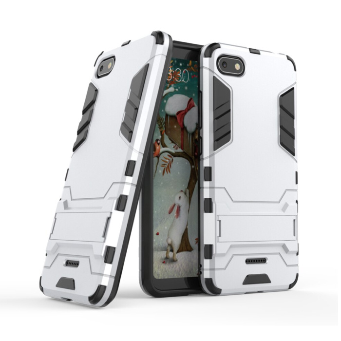 iPhone 7 Plus - Custodia protettiva per armatura robotica Custodia in TPU bianca + cavalletto