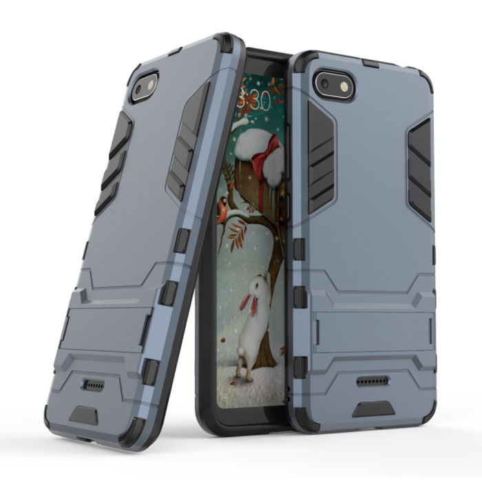 iPhone 7 - Custodia protettiva per armatura robotica Custodia in TPU Custodia blu scuro + cavalletto