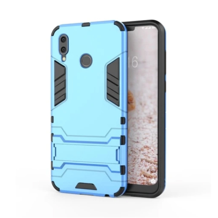 iPhone X - Robotic Armor Case Cover Cas TPU Case Bleu + Béquille