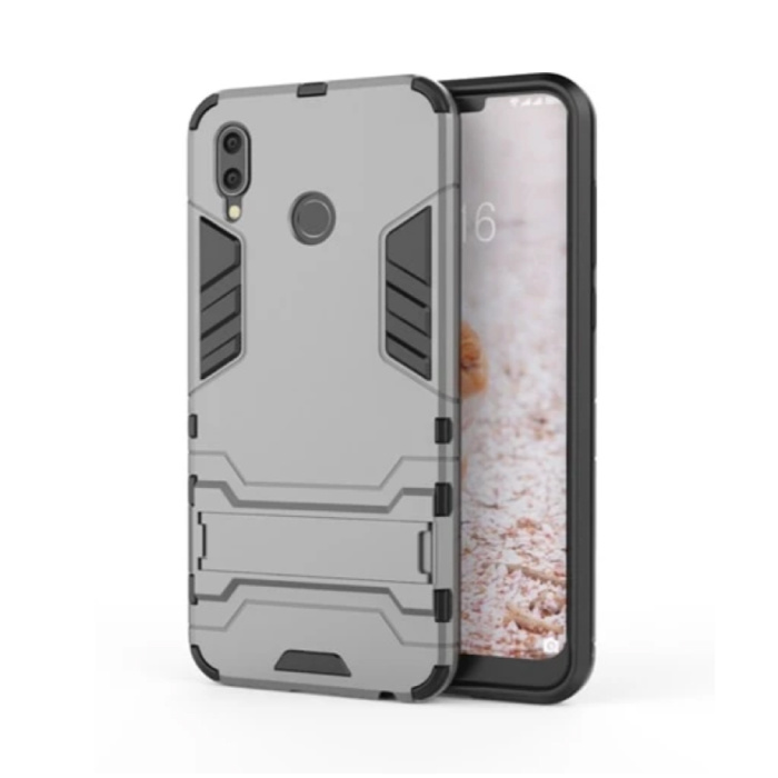 iPhone X - Custodia protettiva per armatura robotica Custodia in TPU grigia + cavalletto