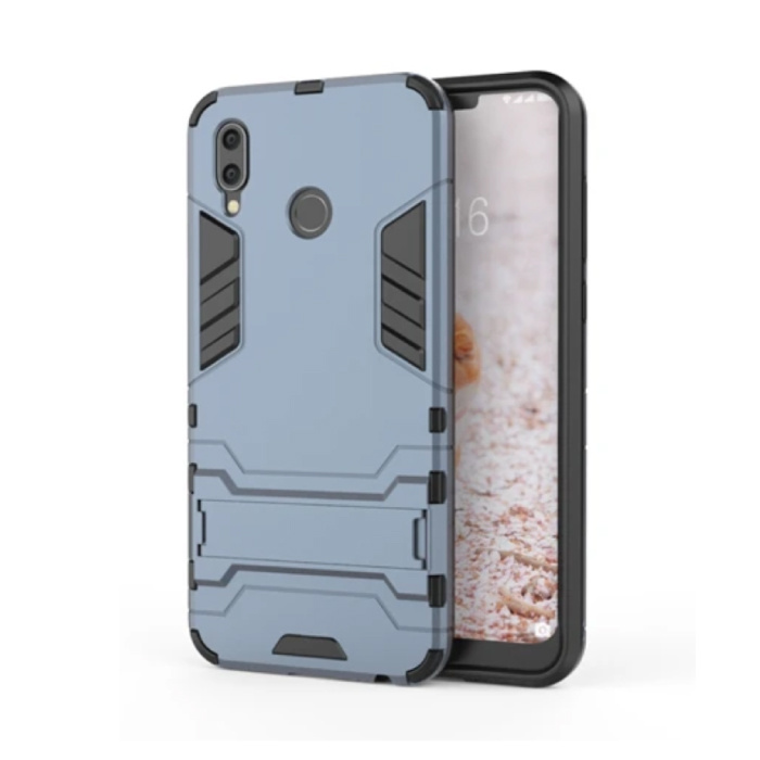 iPhone X - Custodia protettiva per armatura robotica Custodia in TPU Custodia blu scuro + cavalletto