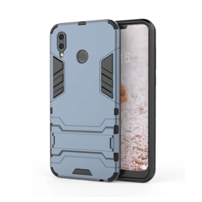 iPhone XR - Robotic Armor Case Cover Cas TPU Case Navy + Kickstand