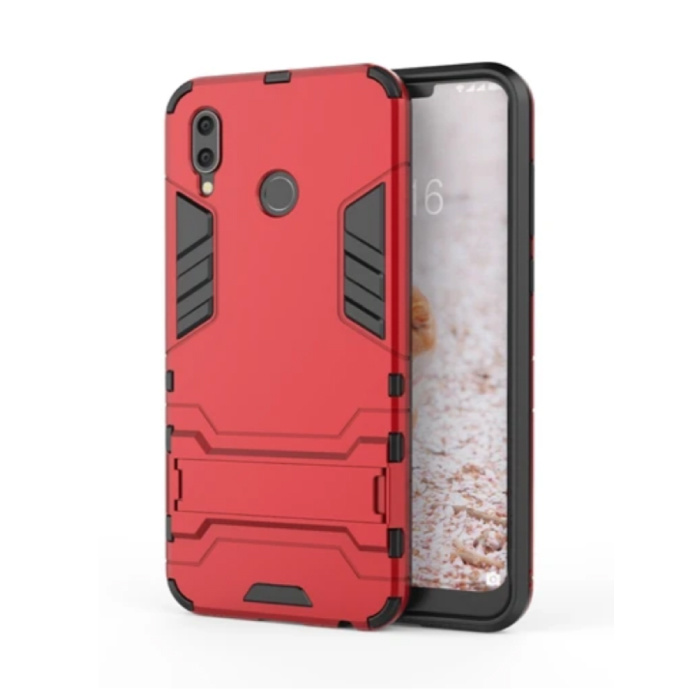 iPhone XS - Robotic Armor Case Cover Cas TPU Case Red + Kickstand