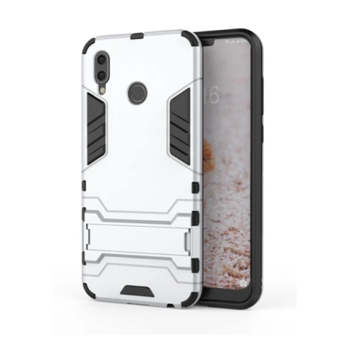 iPhone XS - Robotic Armor Case Cover Cas TPU Case White + Kickstand