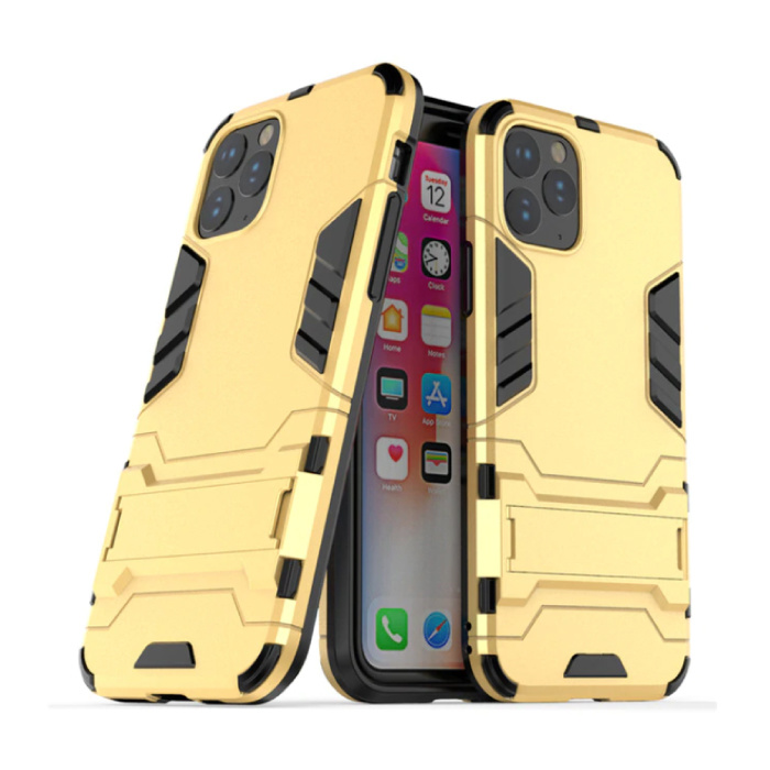 iPhone 11 - Carcasa Robotic Armor Carcasa Cas TPU Carcasa Gold + Kickstand