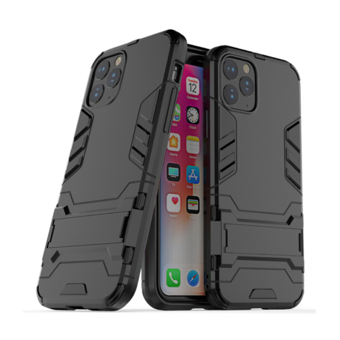 iPhone 11 Pro - Custodia protettiva per armatura robotica Custodia in TPU nera + cavalletto