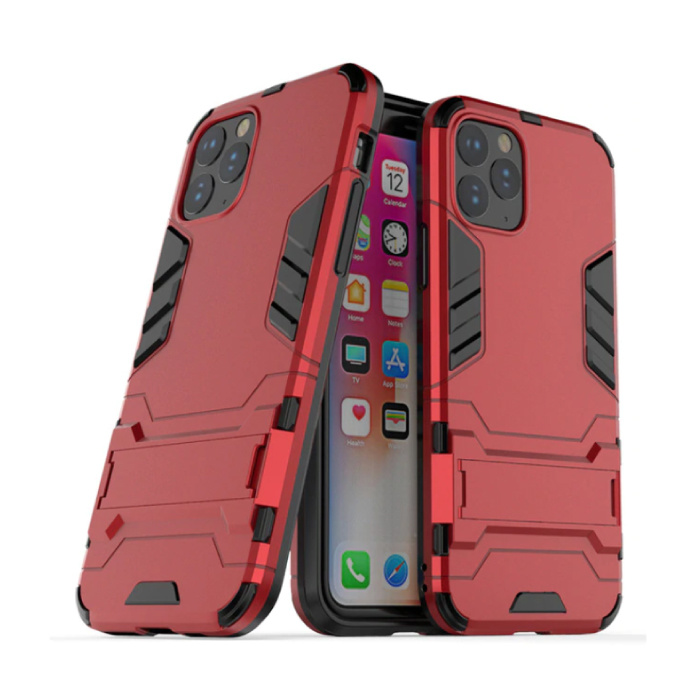iPhone 11 Pro - Custodia protettiva per armatura robotica Custodia in TPU Custodia rossa + cavalletto