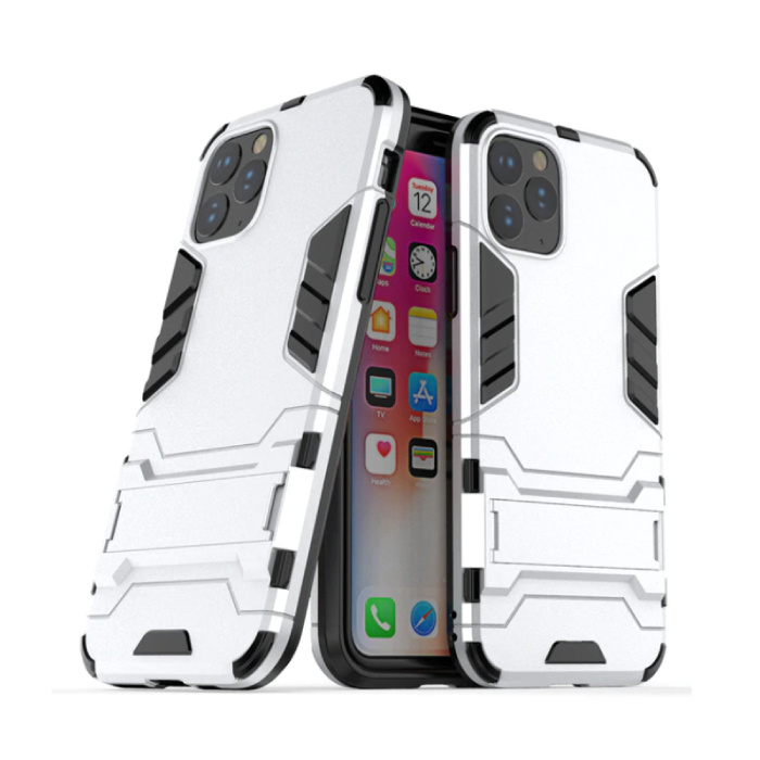 iPhone 11 Pro Max - Custodia protettiva per armatura robotica Custodia in TPU bianca + cavalletto