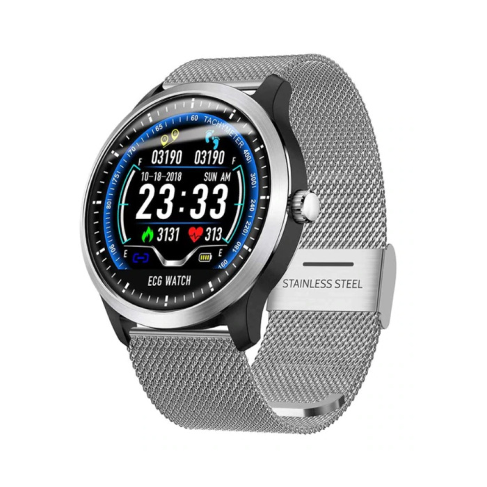 Sportowy smartwatch N58 EKG + PPG Fitness Sport Activity Tracker Smartfon Zegarek iOS Android iPhone Samsung Huawei Srebrny metal