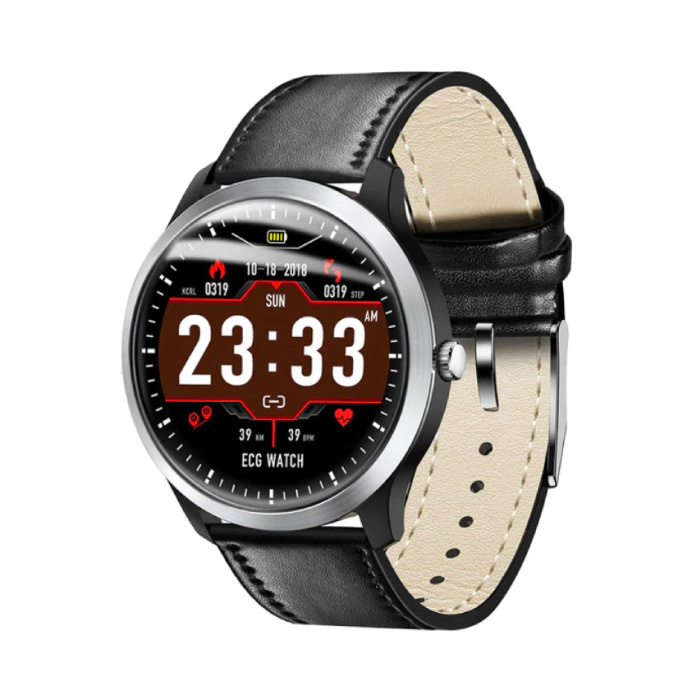 N58 Sports Smartwatch EKG + PPG Fitness Sport Activity Tracker Smartfon Zegarek iOS Android iPhone Samsung Huawei Czarna skóra