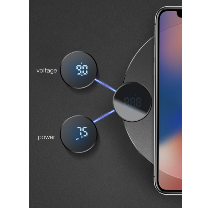 Baseus Cargador inalámbrico universal Qi 10W Pantalla LED Almohadilla de carga inalámbrica Negro