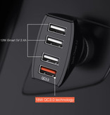 Ykz Qualcomm Quick Charge 3.0 Quad Port Car Charger / Carcharger - Black