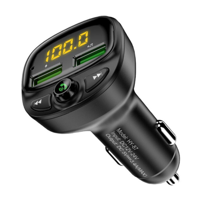 Cargador de coche USB dual Transmisor Bluetooth Cargador de manos libres Kit de radio FM con ranura para tarjeta SD Negro