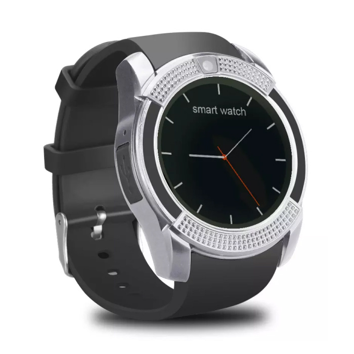 Original V8 Smartwatch HD Smartphone Fitness Rastreador de actividad deportiva Reloj OLED iOS Android iPhone Samsung Huawei Silver