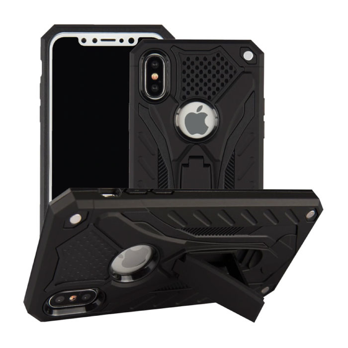 iPhone X - Funda Military Armor Funda Cas TPU Funda Negra + Pata de cabra