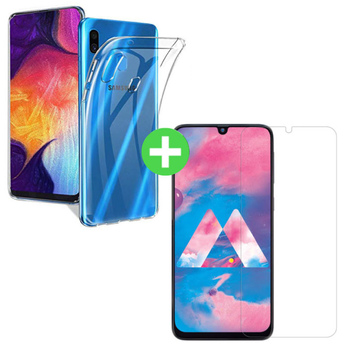 Custodia in TPU trasparente per Samsung Galaxy A40 + protezione per schermo in vetro temperato