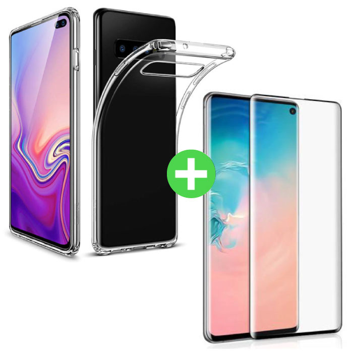 Custodia in TPU trasparente per Samsung Galaxy S10 Plus + vetro temperato proteggi schermo