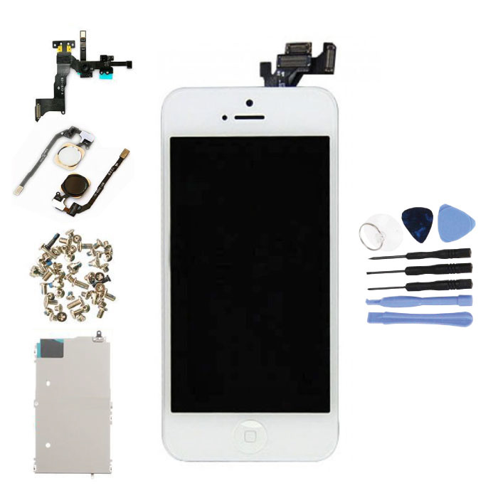 iPhone 5 Wstępnie zmontowany ekran (ekran dotykowy + LCD + części) AA + Jakość - biały + narzędzia