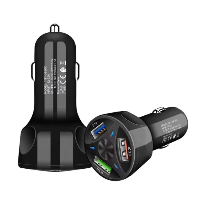 Cargador para automóvil Qualcomm Quick Charge 3.0 de tres puertos - Negro