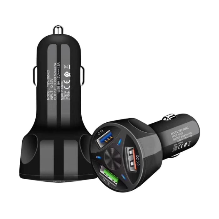 Qualcomm Quick Charge 3.0 Triple Port Autolader/Carcharger - Zwart