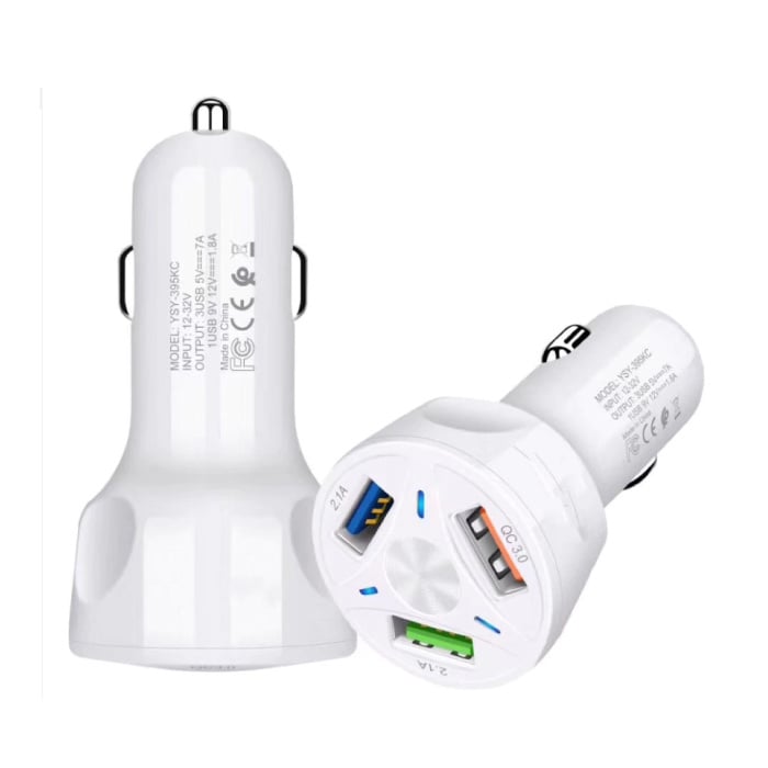 Qualcomm Quick Charge 3.0 Triple Port Car Charger / Carcharger - White