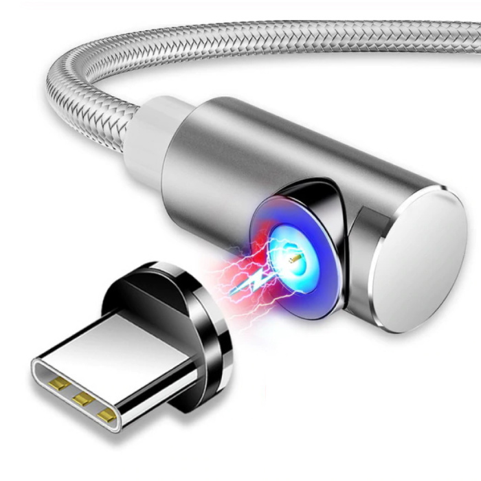 USB 2.0 - iPhone Lightning Magnetic Charging Cable 2 Meters Braided Nylon Charger Data Cable Data Silver